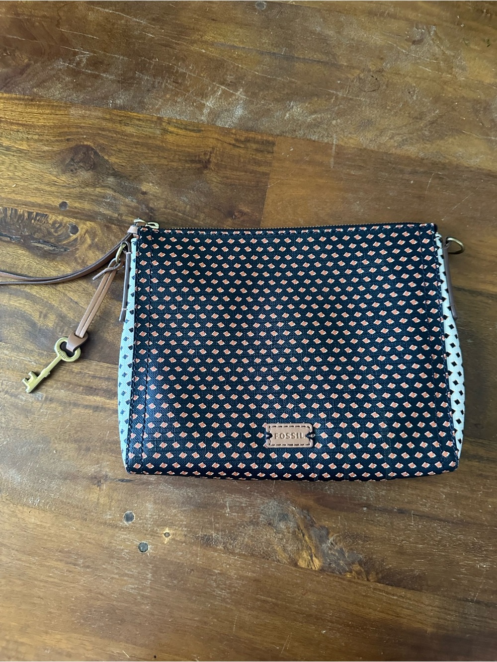 Fossil Womens Black & Pink Patterned Wristlet pouch